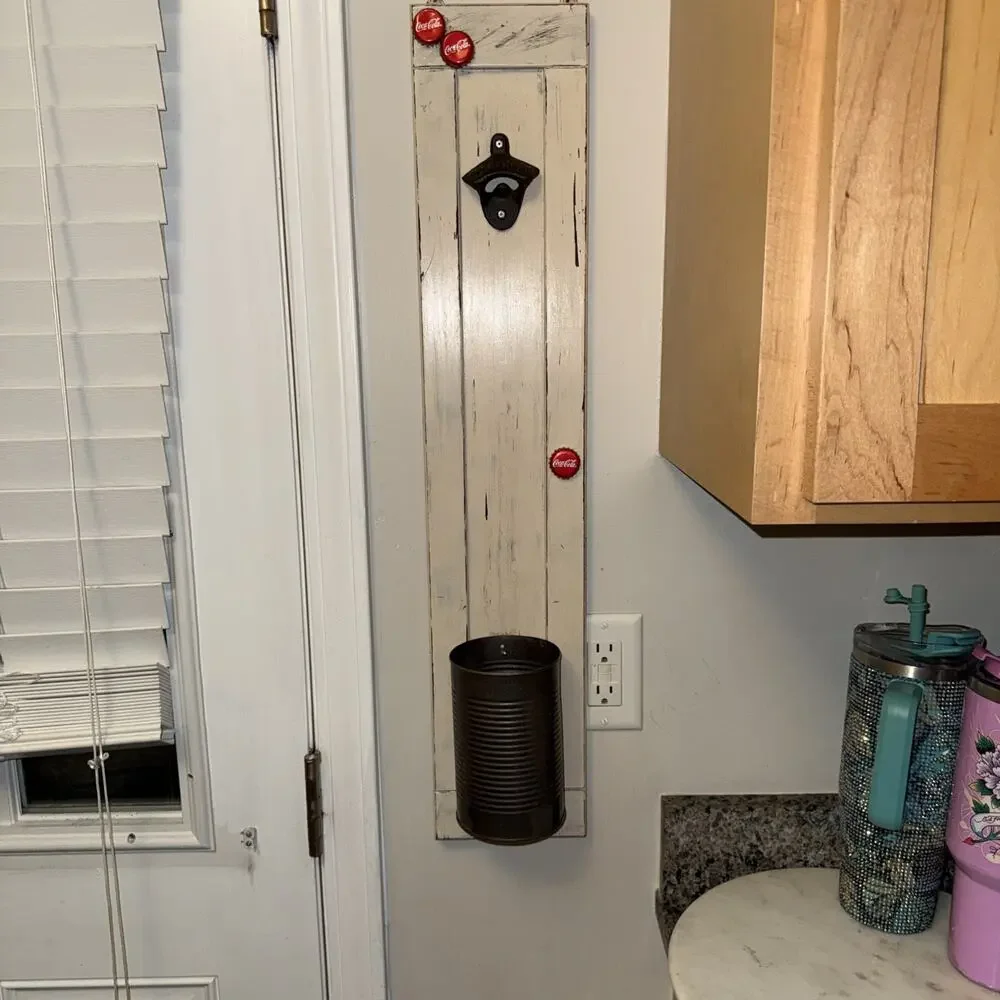 Homemade Soda Top Wall Mounted Rustic Bottle Opener With Bucket Cap Catcher Coke